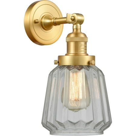 

Satin Gold Tone Wall Sconces 6 Wide Steel/Cast Brass/Glass Medium Base LED 1 Light Fixture
