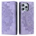 thumbnail image 2 of Case for iPhone 15 Pro Wallet Case for Women Girls with Card Holder, Embossed Flower Pattern Magnetic Flip PU Leather Purse Protective Phone Cover for iPhone 15 Pro, Purple, 2 of 11