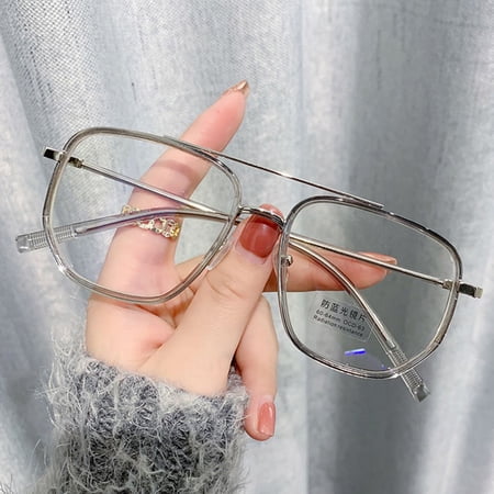 Unisex Polygon Computer Grade Glasses Retro Double frame Eyeglasses Reading Glasses Flat Mirror Eyewear Anti Blue Light GREY