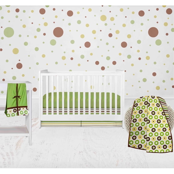 Bacati - Mod Dots Stripes 4-Piece Crib Bedding Set with Diaper Stacker - Green/Yellow/Chocolate Unisex