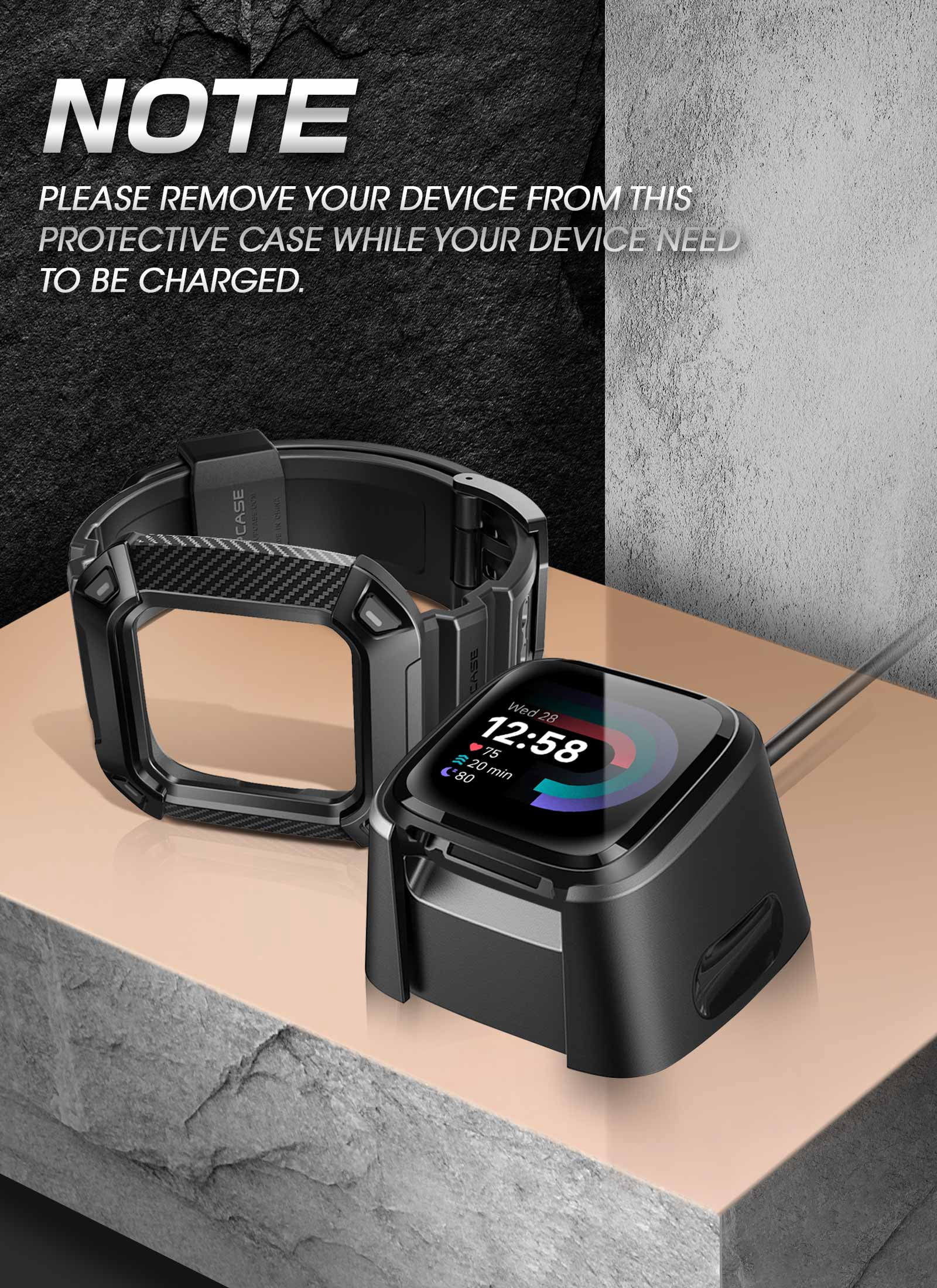 SUPCASE Unicorn Beetle Pro Watch Bands for Fitbit Versa 4 / Fitbit Versa 3 / Fitbit Sense, Protective Replacement Wristband Case Band (Black)