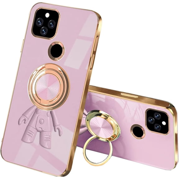 Compatible with Google Pixel 5a Case Silicone TPU Shockproof Google Pixel 5a Phone Case Plating Astronaut Cute Pattern TPU Cases with Ring (Google Pixel 5a, Purple)