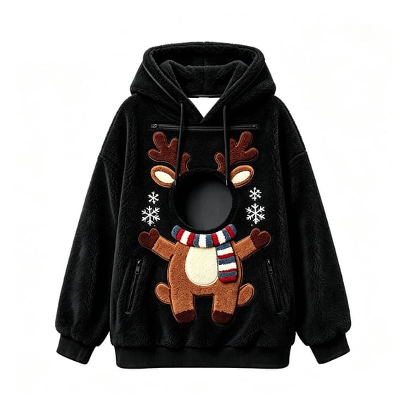 Christmas Reindeer Pet Carrier Hoodie, Teddy Dog Pocket Sweatshirt with Head Window for Women