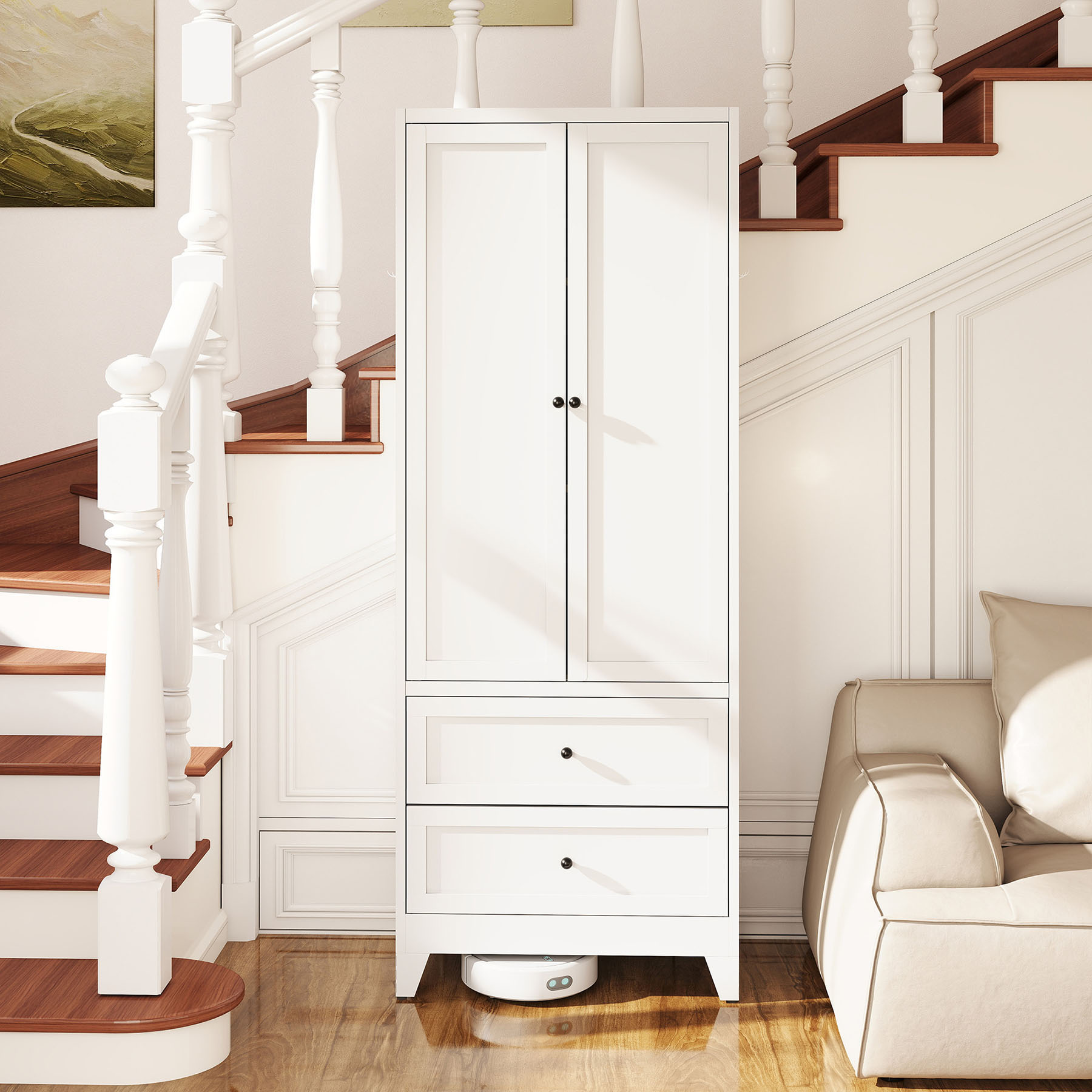 S-HOME Heavy-Duty 72 Inch White Pantry Cabinet with 2 Drawers, Freestanding Kitchen Organizer with Adjustable Shelves and Spice Storage