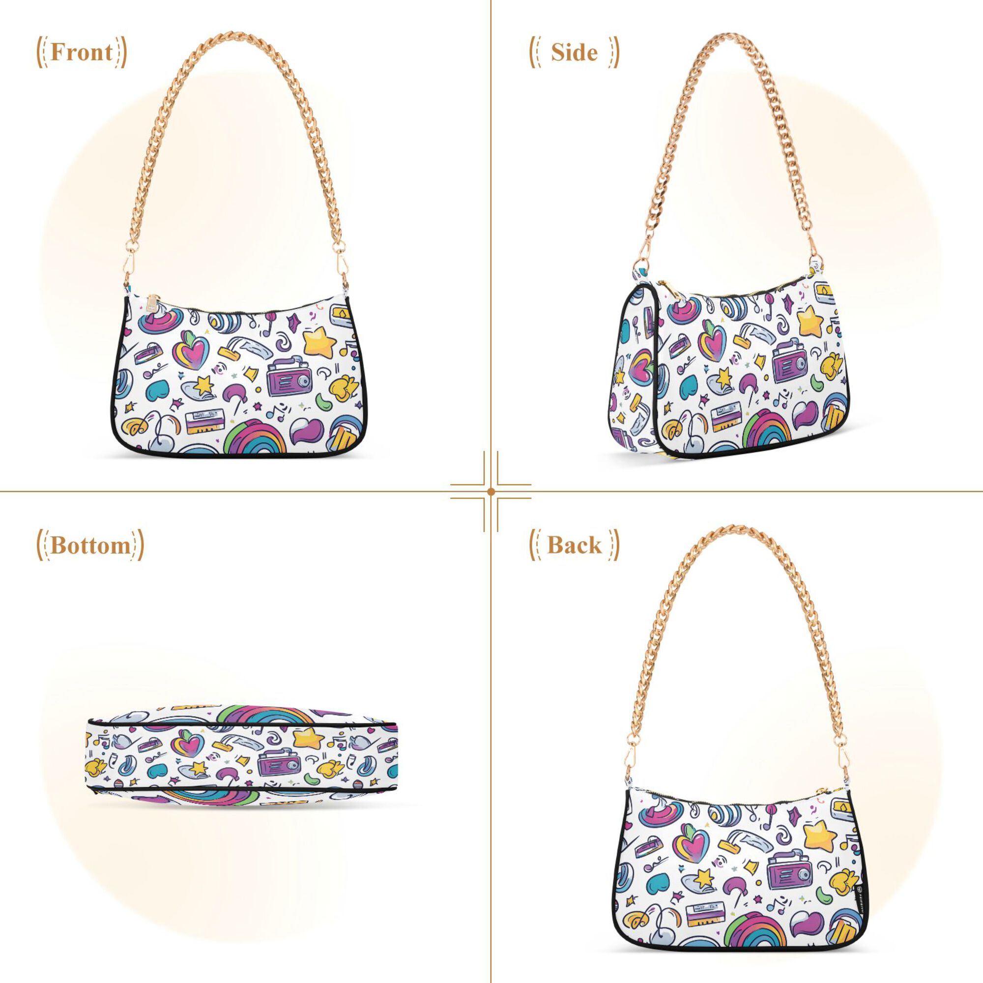FORMRS Womens Shoulder Bag with Chain Strap Clutch Purse Cute Tote Handbag, Purple Doodle Pattern