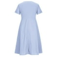 thumbnail image 5 of CHOK Robe d'Été Décontractée pour Femmes en Coton et Lin, Robe Midi Boutonnée avec Poches, Col en V, Manches Courtes, Grande Taille (3TG Bleu Clair), 5 of 5