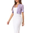 thumbnail image 4 of INSPIRE CHIC Women's Bolero Shrug Satin Panel Short Sleeves Lace Open Front Crop Cardigan M Light Purple, 4 of 6