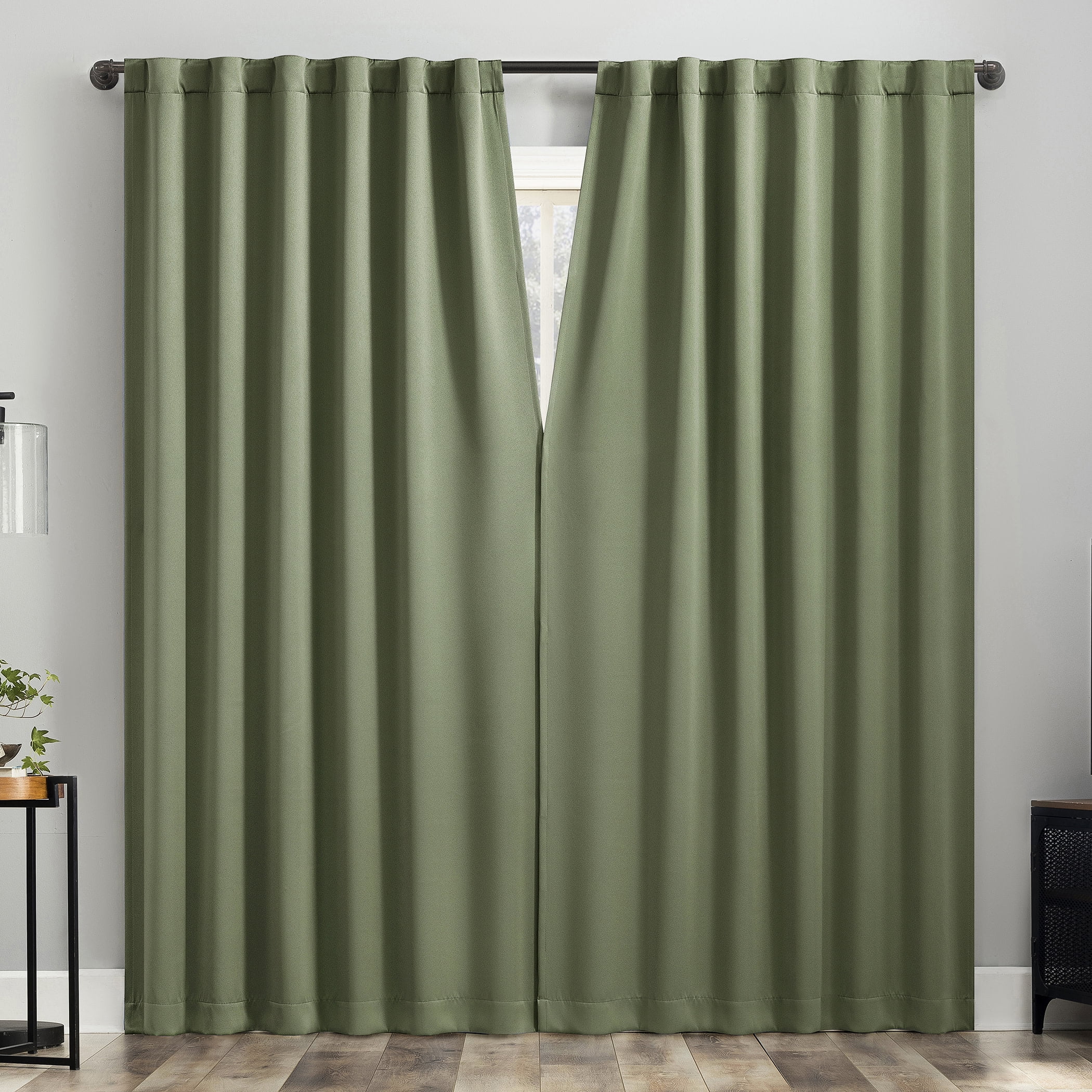 Sun Zero Aria 2-pack Magnetic Closure Theater Grade 100% Blackout Back Tab/Rod Pocket Curtain Panel Pair, 52"W x 96"L, Sage Green
