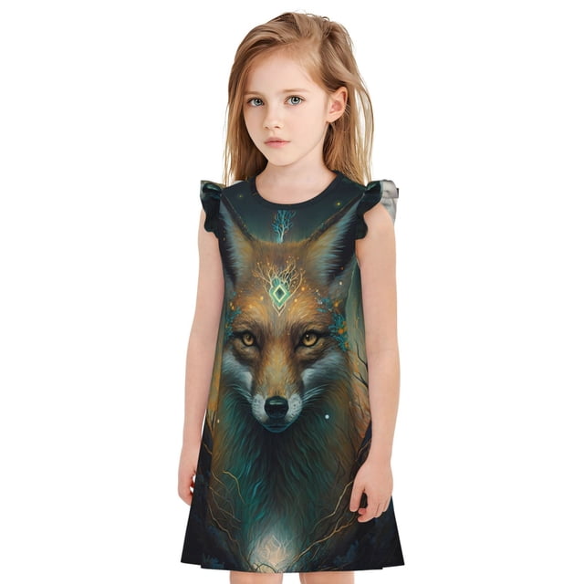 Balery Vintage Pattern Fox Camisón de princesa para niñas, pijama de algodón con mangas abullonadas, suave y bonito.-Medium