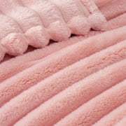Exclusivo Mezcla Fleece Throw Blanket for Couch, Super Soft 3D Striped Jacquard Blanket, Lightweight Fuzzy Cozy Blankets, Pink, 50"x60"