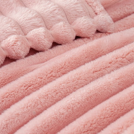 Exclusivo Mezcla Fleece Throw Blanket for Couch, Super Soft 3D Striped Jacquard Blanket, Lightweight Fuzzy Cozy Blankets, Pink, 50"x60"