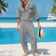 thumbnail image 5 of Aofany Men's Linen 2 Piece Outfits Casual Long Sleeve Button Down Shirts and Loose Lounge Pants Matching Sets Big and Tall Beach Outfits Set, 5 of 9