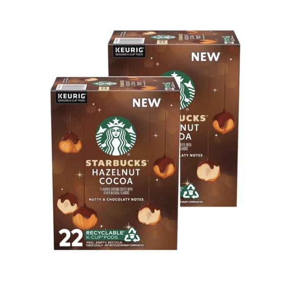 Starbucks Hazelnut Cocoa Flavored Coffee, Keurig K-Cup Coffee Pods, 22 Count(2 boxes)