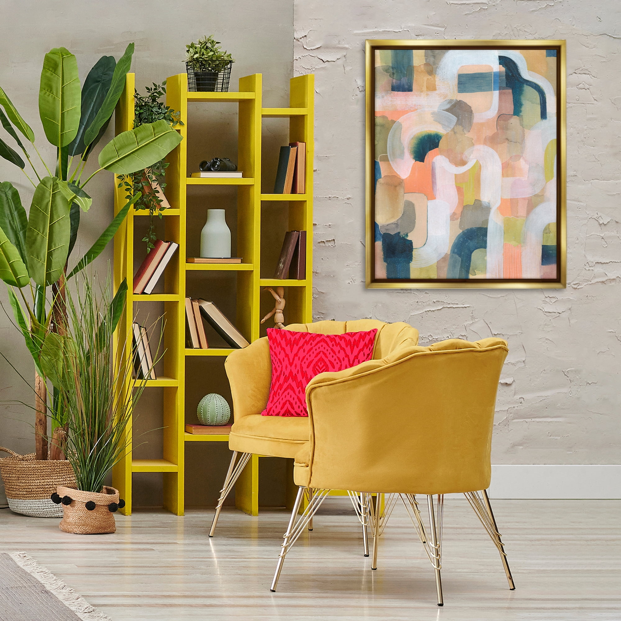 Stupell Industries Layered Curved Arches Abstract Painting Gold Floater Framed Canvas Art Print Wall Art, 25 x 31