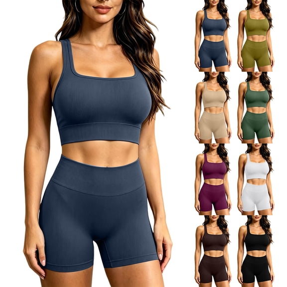 Miqool Workout Sets for Women 2 Piece Sports Bra Crop Top High Waist Booty Shorts Seamless Yoga Athletic Gym Outfits Lounge Activewear