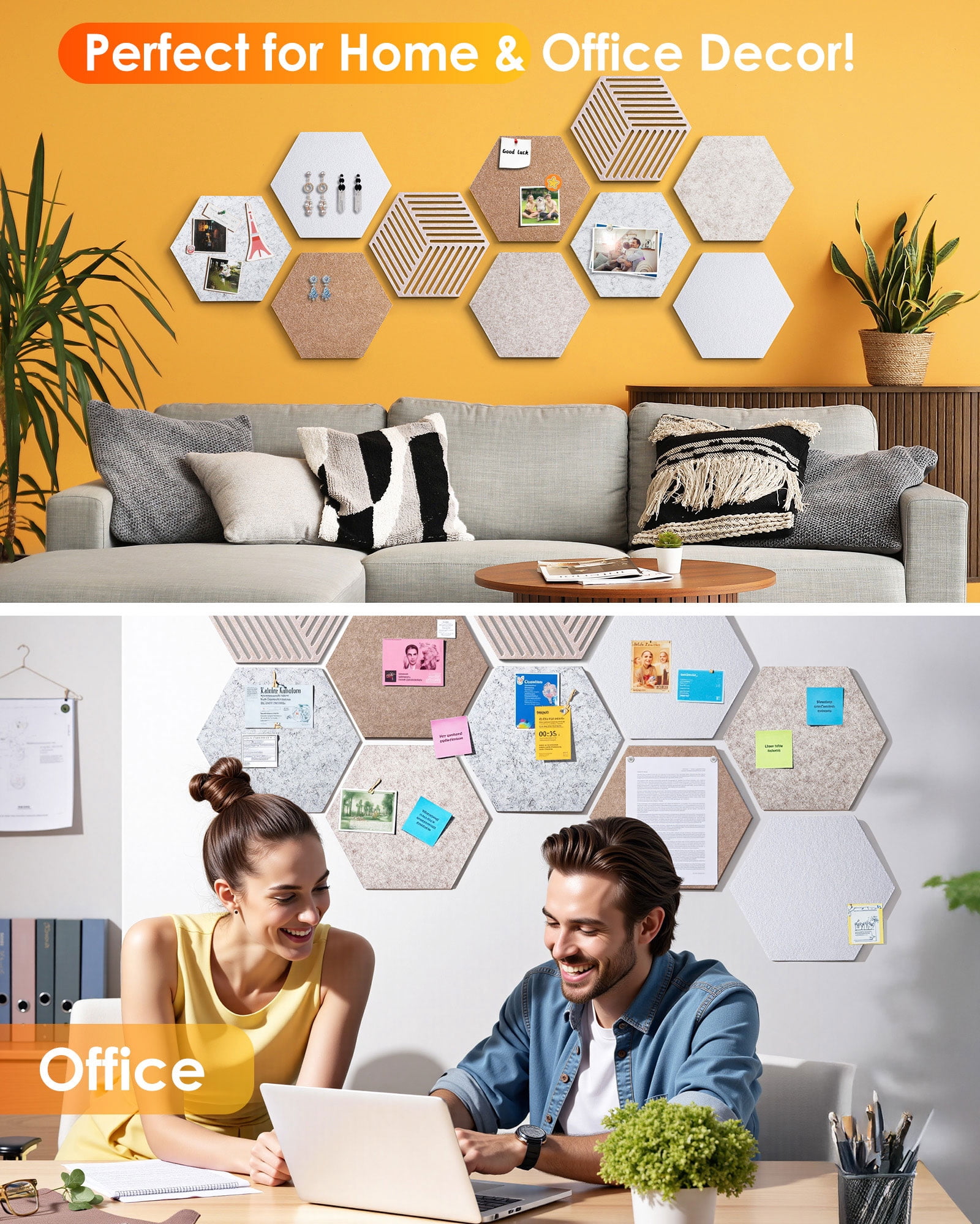 FOX FAIRY Hexagon Cork Boards for Walls Decor 10 Pack with 50 Pins,Pin Board for Office 11.8"x 10.2",Home & Classroom Wall Decor