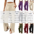 thumbnail image 6 of Wide Leg Linen Pants Women High Waisted Boho Beach Flowy Pants Pleated Casual Vacation Outfits Elastic Trousers Split Hem, 6 of 9