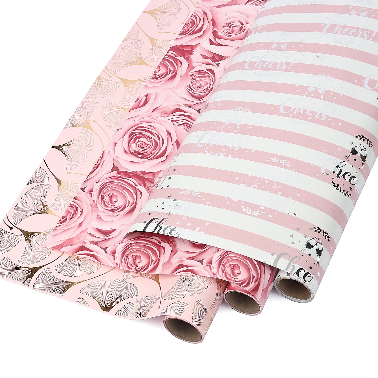 5 Rolls Pink Flower Wrapping Paper