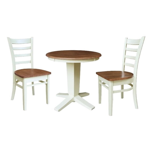 30" Solid Wood Round Top Pedestal Dining Table with 2 Chairs - Multi-Color