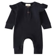 thumbnail image 1 of MesaSe Infant Kids Baby Girl Boy Solid Color Long Ruffle Sleeve O-Neck Ribbed Jumpsuit Navy Blue 9-12 Months, 1 of 7