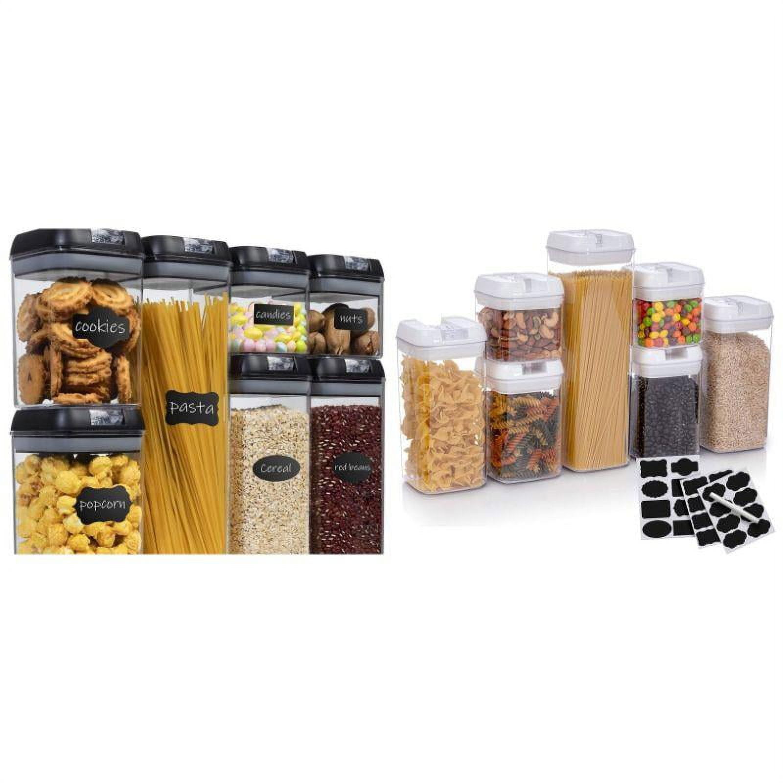 Cheer Collection Airtight Food Storage Containers and Pantry Organizer Bins, Includes Dry Erase Marker and Labels, Set of 7 (Black)