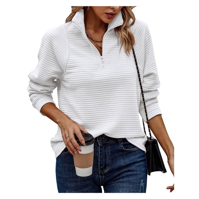 Suéter de Larga con Cremallera de un Cuarto para Mujer, Informal, Holgado, con Cuello en V y Punto Acanalado. XXL