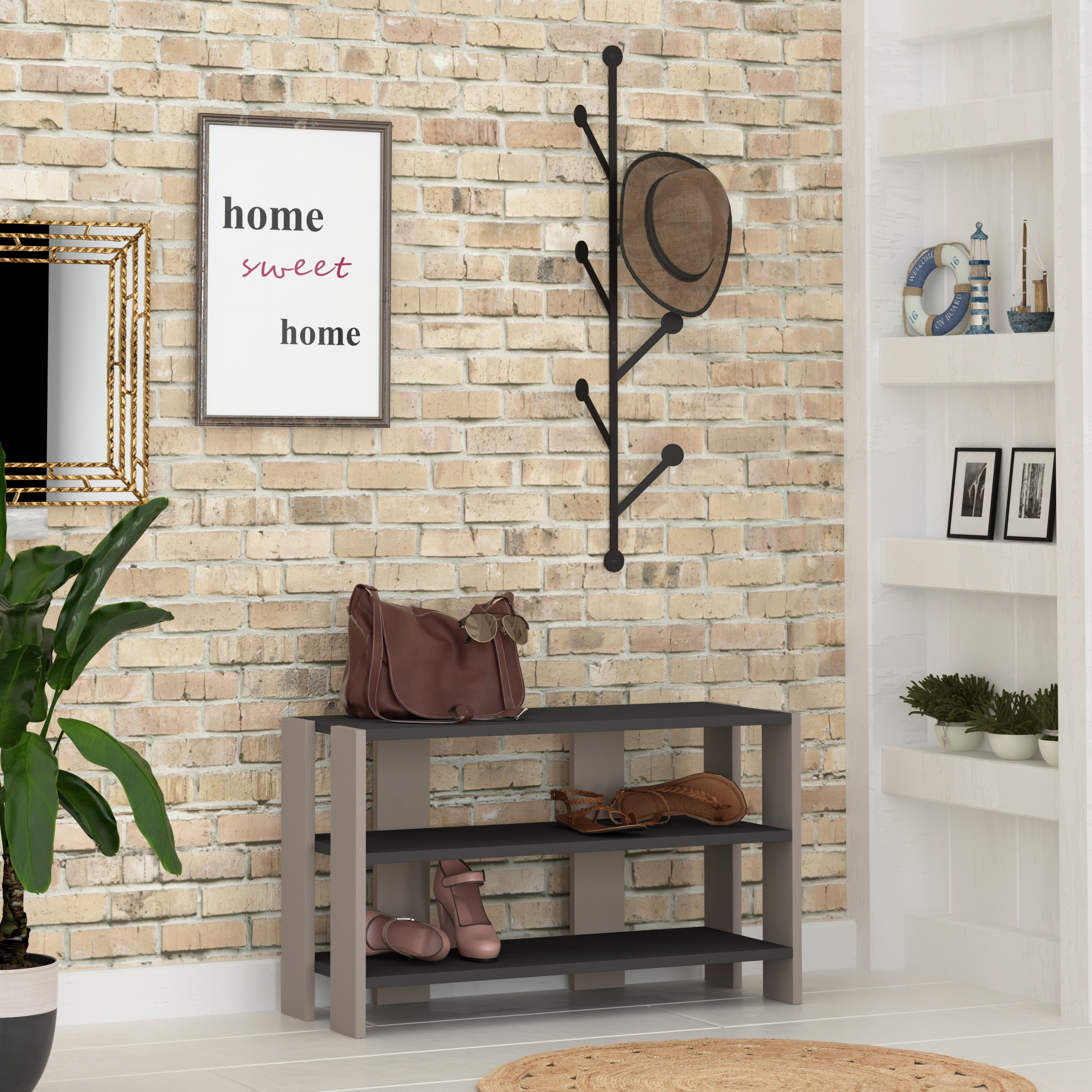 Ada Home Decor Furniture 2 Tier 8 Pair Anthracite Light Mocha Rymill Modern Shoe Rack