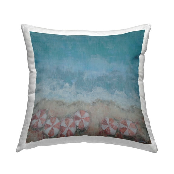 Stupell Industries Abstract Ocean Shore Beach Umbrella Coastal Pink,18 x 7 x 18 Decorative Pillows