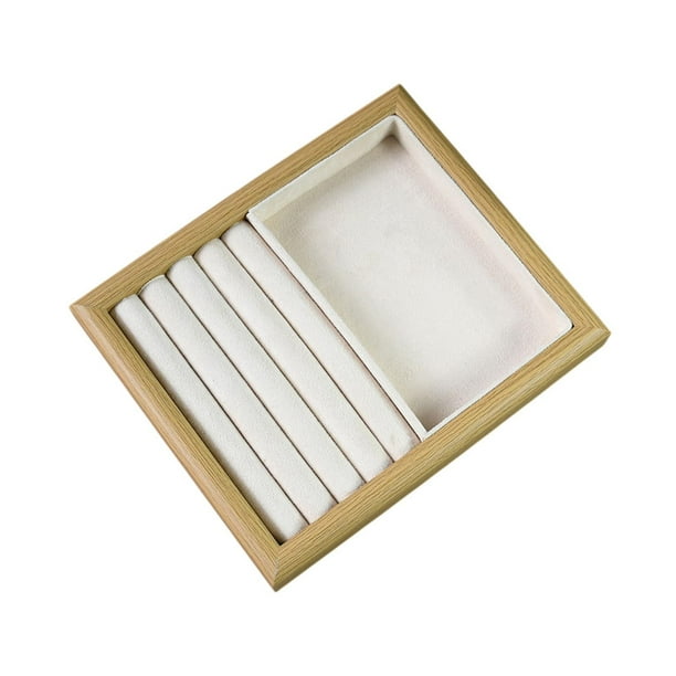 Bandeja de madera para joyas, expositor, organizador de joyas, almacenamiento de joyas para pulseras y cuerpo. Beige