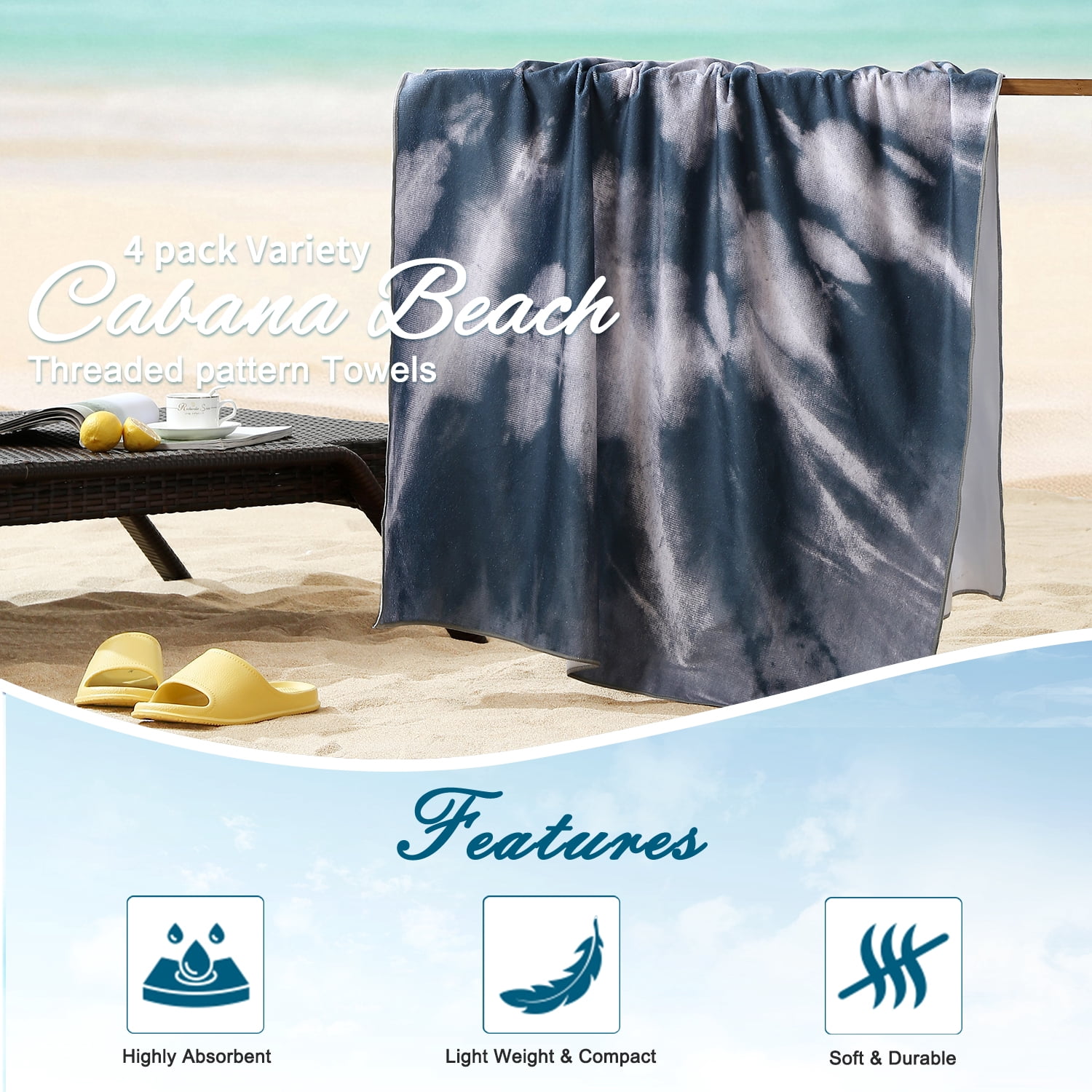 Beartech 4 Pieces Beach Towel Set,40x70 inches Tie-Dye Beach Towels Soft Camping Travel Towels, Lightweight Quick Dry Pool Towels for Beach Shower Towels Swim Towels Absorbent for Adults