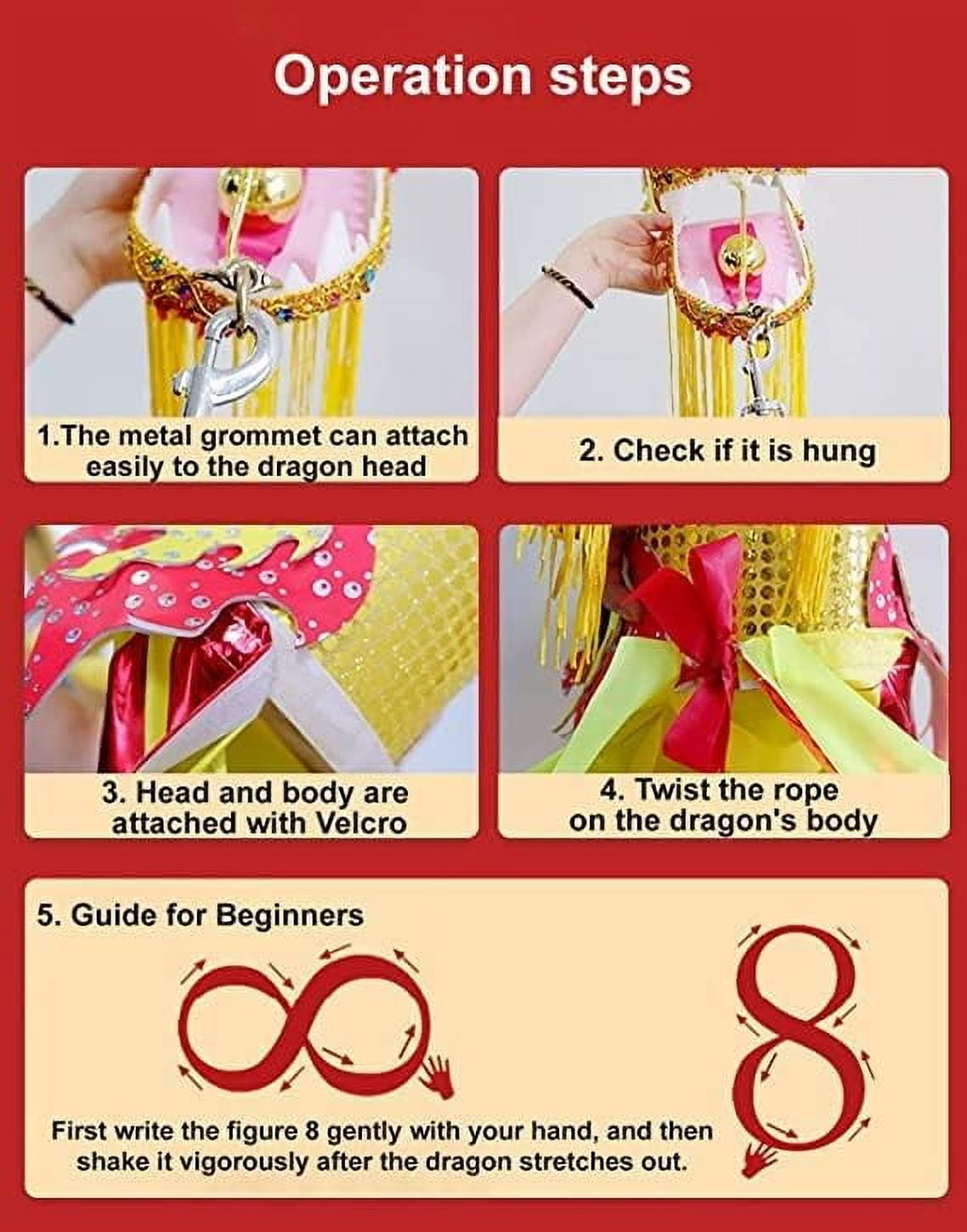 Lightweight Poi with 3D Dragon Head & Swing Rope Combo for Kids and Beginners, Flowy Dragon Ribbon Streamer Outdoor Fitness Stage Prop Set