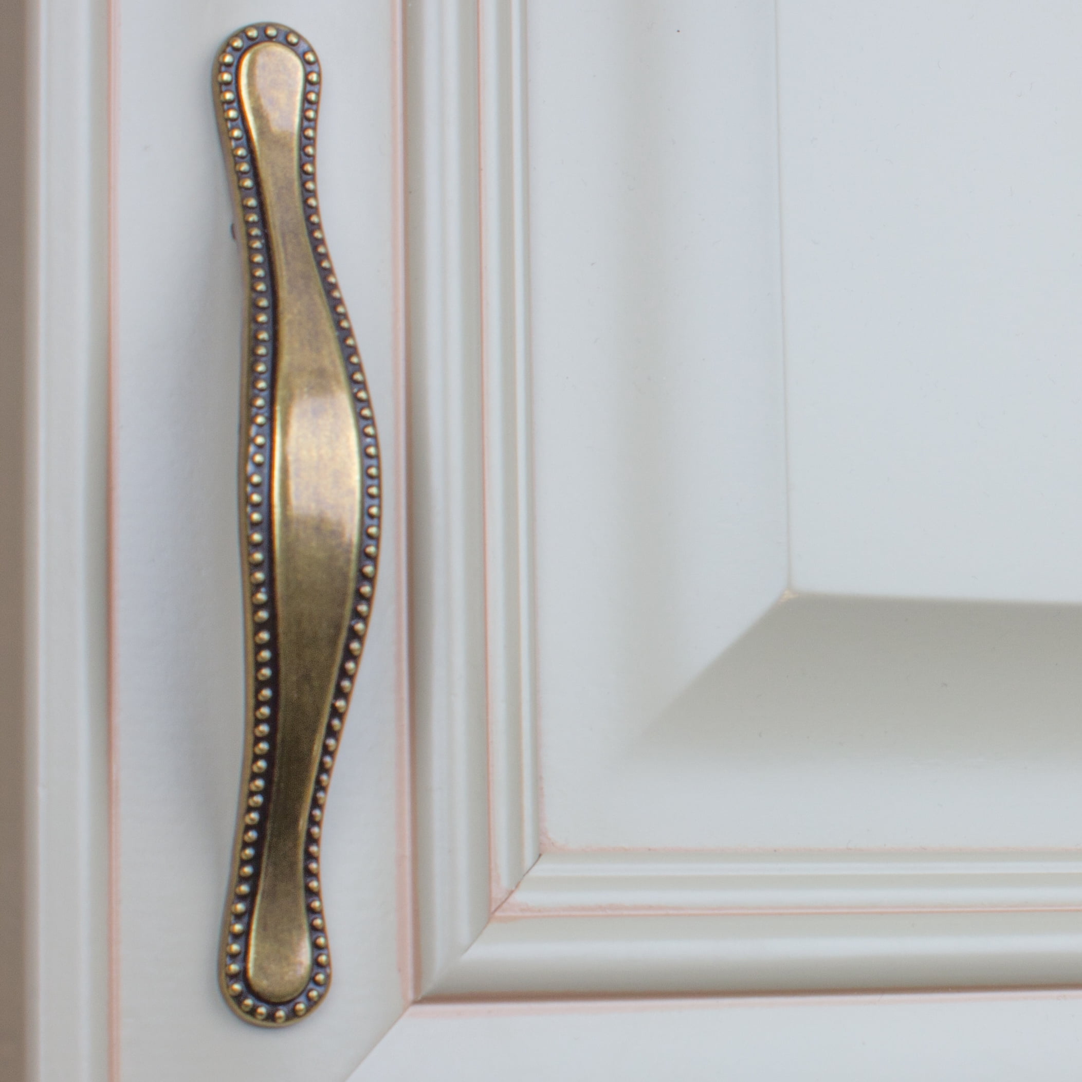 GlideRite 3 in. Center Beaded Pull Cabinet Hardware Handle, Antique Brass