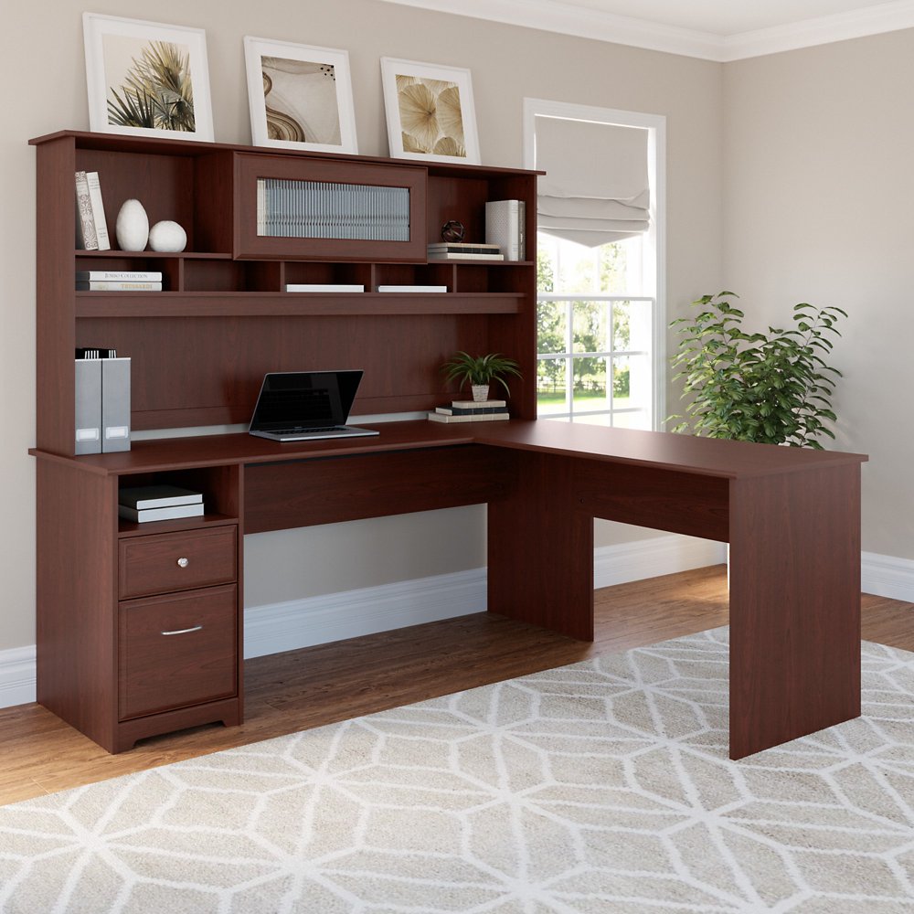 Bush Furniture Cabot 72W L Shaped Computer Desk with Hutch and Drawers