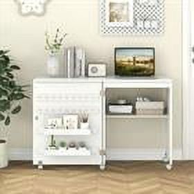 Kepooman Office Desks,Sewing Tables,Folding Sewing Table with Storage Shelf and 5 Lockable Wheel-White