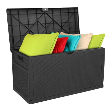 VINGLI 120 Gallon Plastic Outdoor Storage Box  Patio Deck Box with Lockable Design for Yard | Porch | Garden  Black