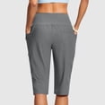 thumbnail image 4 of iHPH7 Women's Pedal Pushers Casual Capri Pants Elastic Drawstring Waist Cargo Pockets Side Slits Relaxed Fit Lightweight Summer Lounge Shorts Comfy Daily Vacation Cropped Pants Light Gray M, 4 of 8