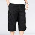 thumbnail image 4 of SWSMCLT Men's 100 Cotton Mid Rise Casual Drawstring Slimming Work Utility Pants Capris Pants Soft Cropped Pants Black Large, 4 of 4