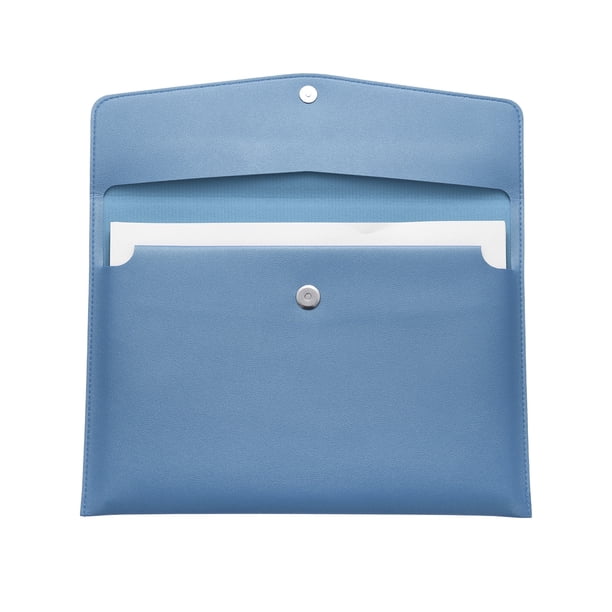 Carpeta de Archivo de Cuero Suave PU A4 Uxcell, Soporte de Documentos Carpeta de Sobre Impermeable con Cierre a Presión Azul Claro