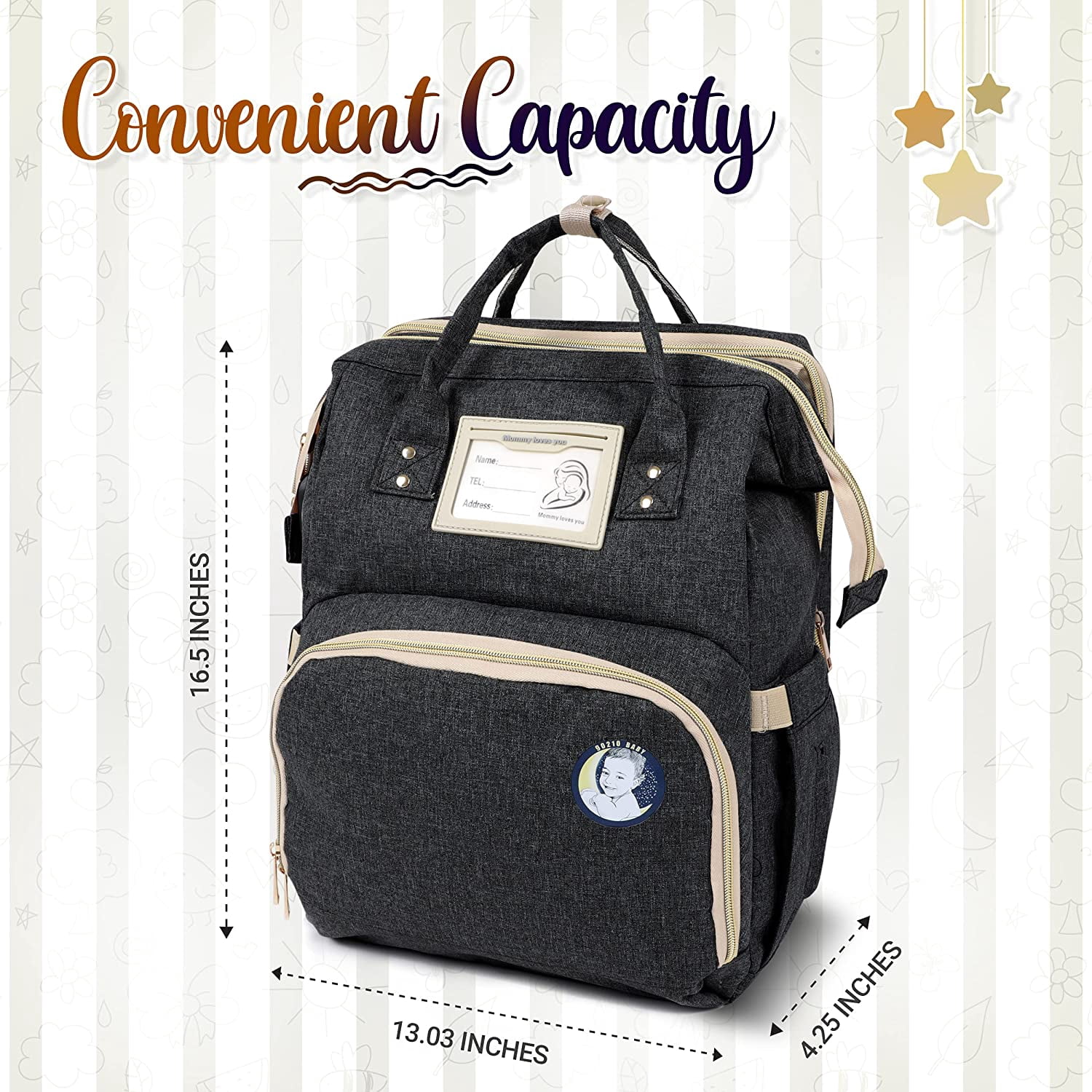 Baby Diaper Bag with Changing Station – Diaper Bag Backpack and USB Port, Insulated Bottle Bag, Mosquito Net, Sunshade – Comfortable and Stylish with Practical Stroller Hooks (Black)