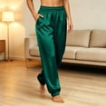thumbnail image 6 of VBVC Women's Satin Elastic Waist Joggers , Silky Slim Cuffed Sweatpants For Women , Ladies' Casual Sleepwear Trousers with Pockets, Green , S-3XL, 6 of 10