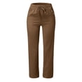 thumbnail image 3 of Womens Travel Pants Fashion Solid Color Cotton Elastic High Waist Straight Long Beach Leisure Casual Sport Trousers Machine Wash Cold 3Xl Pants For Women, 3 of 6