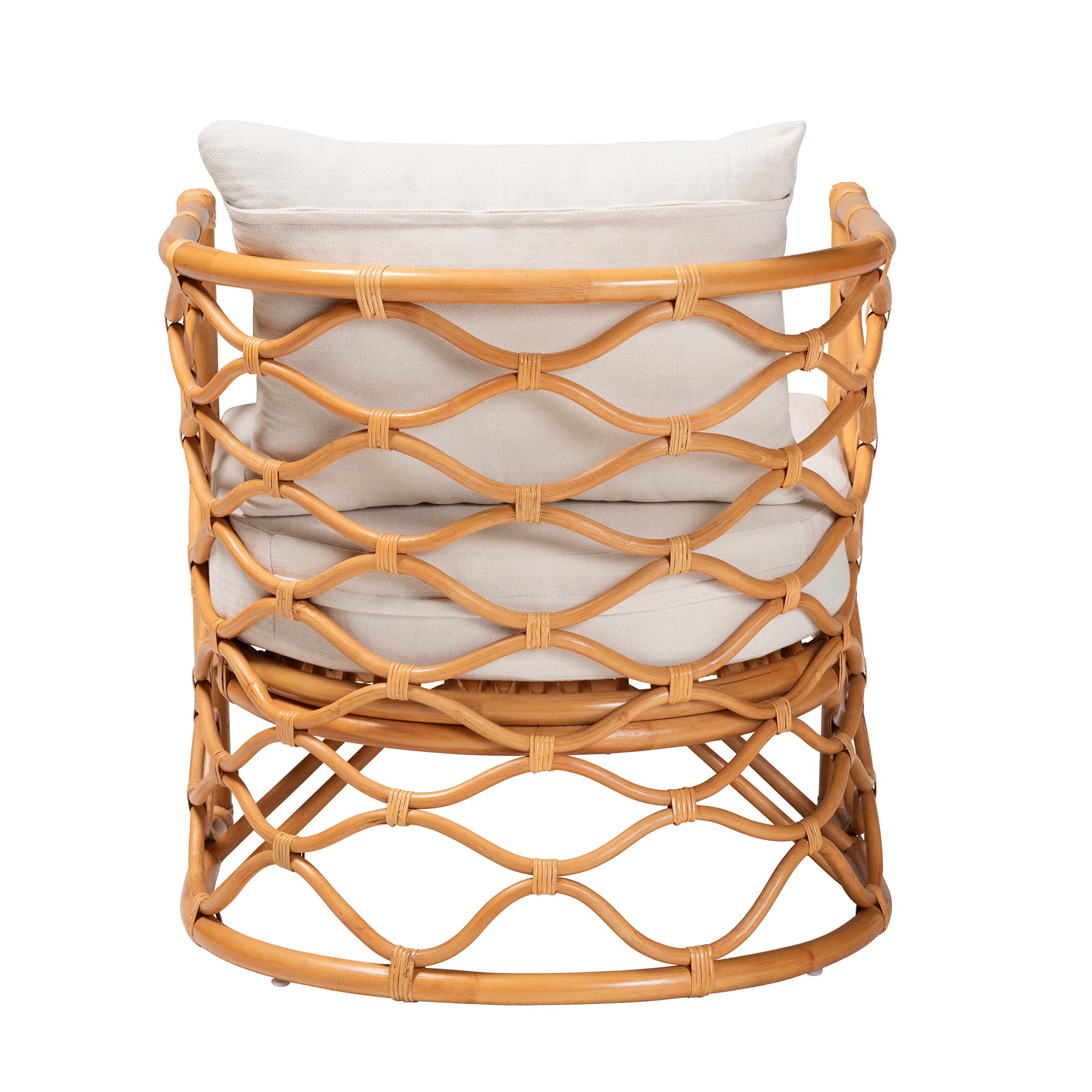 bali & pari Acelynn Boho Arm Chair with Natural Rattan Frame and Fabric Cushions - Light Honey