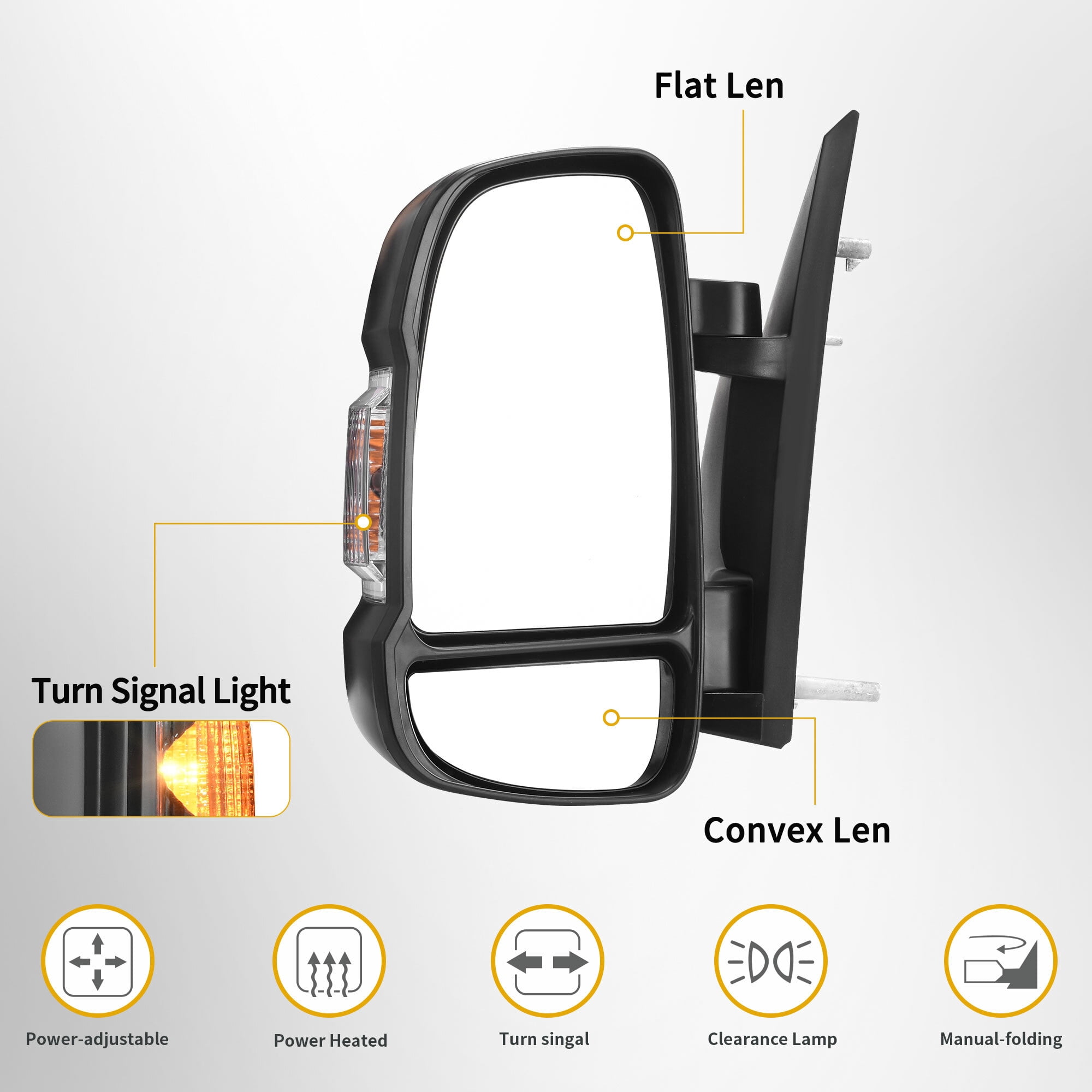 LEDKINGDOMUS Driver Side Power Heated Mirror for 2014 2015 2016 2017 Ram Promaster 1500/2500/3500 with LED Signal & Temp Sensor, Manual Folding