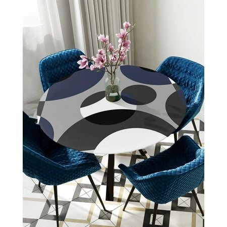 

Tablecloth Round Fitted Geometry Navy Grey Elastic Edged Table Cover Protector Cloth Waterproof Polyester Rectangle Table Cover