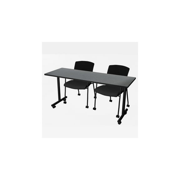 Regency Kobe 66 x 24 in. Mobile T-Base Training Seminar Table- Grey, 2 Knight Mesh Chairs