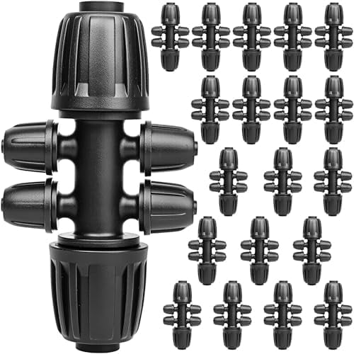 1/2 to 1/4 Drip Irrigation Fittings Drip Irrigation Parts 1/2 Irrigation Fittings (1/2" ID X0.6-0.65" OD) Anti-Drop Barbed Connectors 6 Way Drip Irrigation Adapter(20Pack)