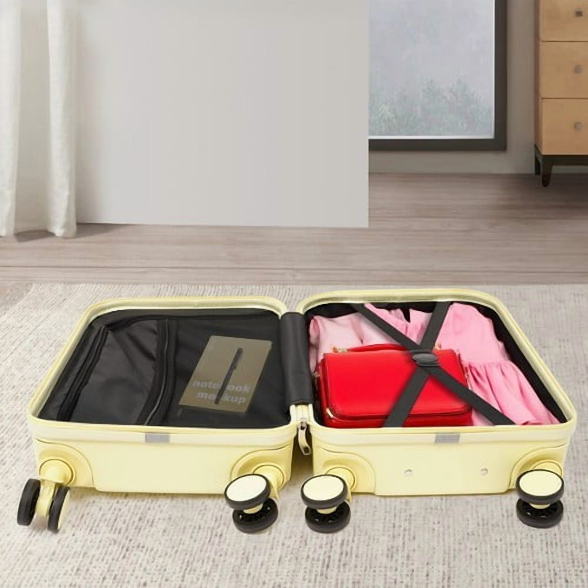 20 Inch Carry on Luggage Hardside Suitcase - Light Yellow ABS Spinner with 88lbs Massive Load Capacity, 360° 4 Wheels, Fits Airplane Overhead Bin, Perfect for Students & Travel