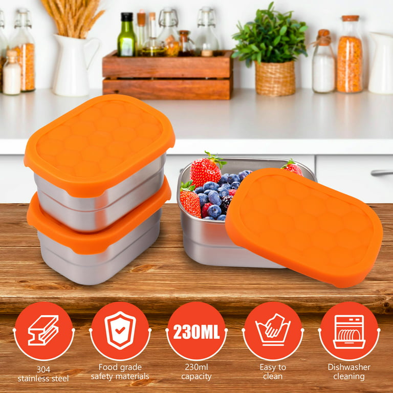 3Pcs Stainless Steel Snack Containers with Silicone Lid 8oz