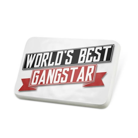 Porcelein Pin Worlds Best Gangstar Lapel Badge –