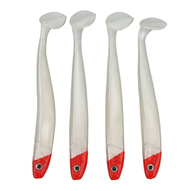 Appâts de Pêche Souples, Leurres de Pêche T Tail 4 Pcs Résistants aux Déchirures pour Rivière Tête Rouge Corps Blanc, Orange